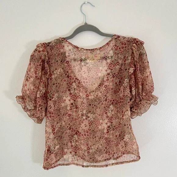NWT New Anthropologie Floral Puff Sleeve Ruffle Boho Cottagecore Blouse Top M - Picture 3 of 8